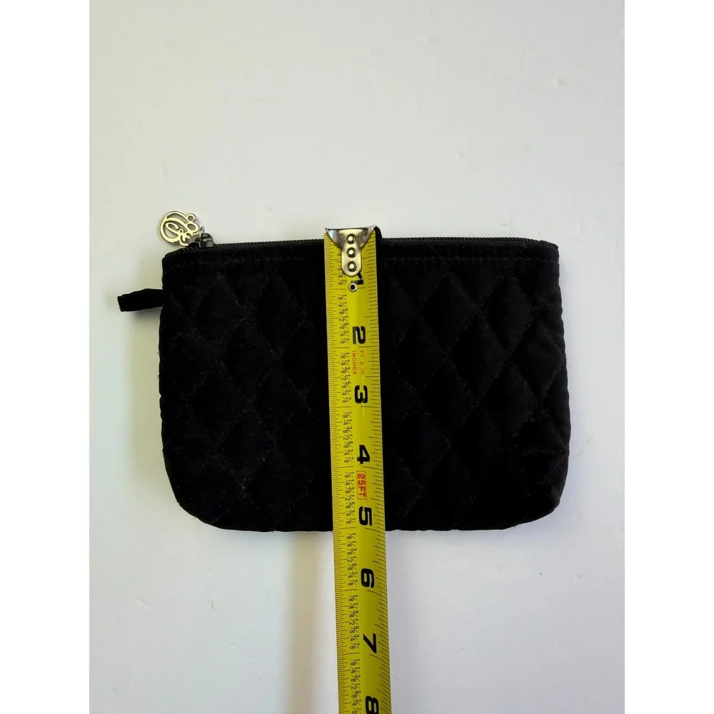 Vera Bradley Black Quilted Microfiber Small Cosmetic Makeup Bag Pouch Purse